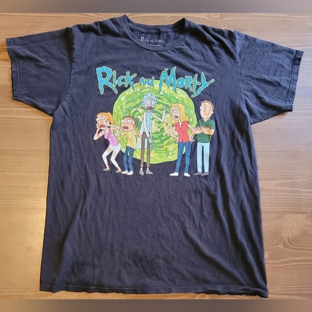 Rick And Morty Graphic Print Black T Shirt Size Large Adult Swim Graphic T